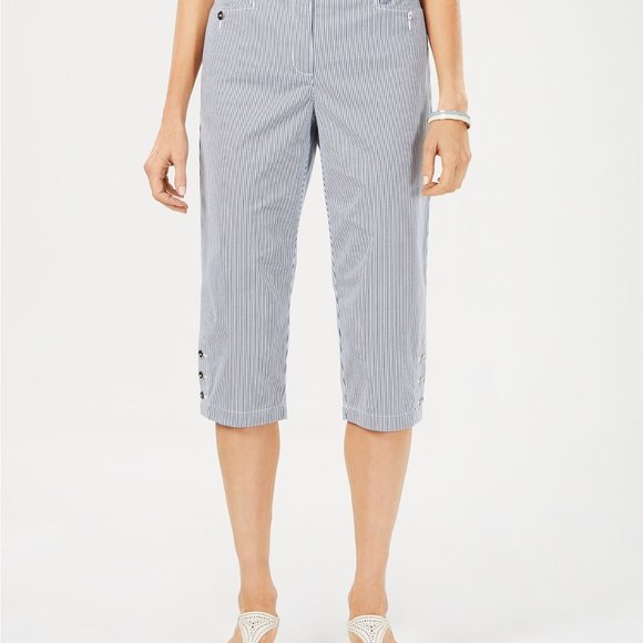Karen Scott Women’s Twill Capris | Stripes | White & Blue | Size 10P - Picture 4 of 4